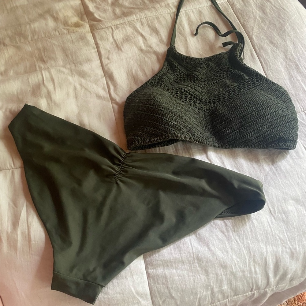 Crochet Top and cheeky bottoms.  Forest Green